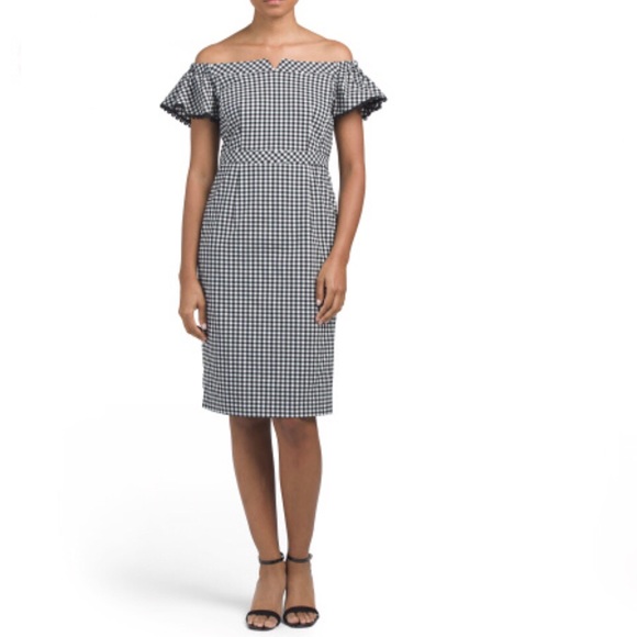 Nanette Lepore Dresses & Skirts - Nanette Lepore Off the Shoulder gingham midi dress
